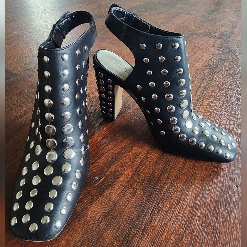 Black Leather Studded Heels